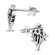 Amethyst CZ Thistle Stud Silver Earrings, e342